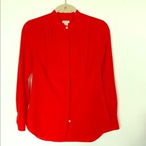 J.Crew Red Tuxedo Silk Blouse Size XS